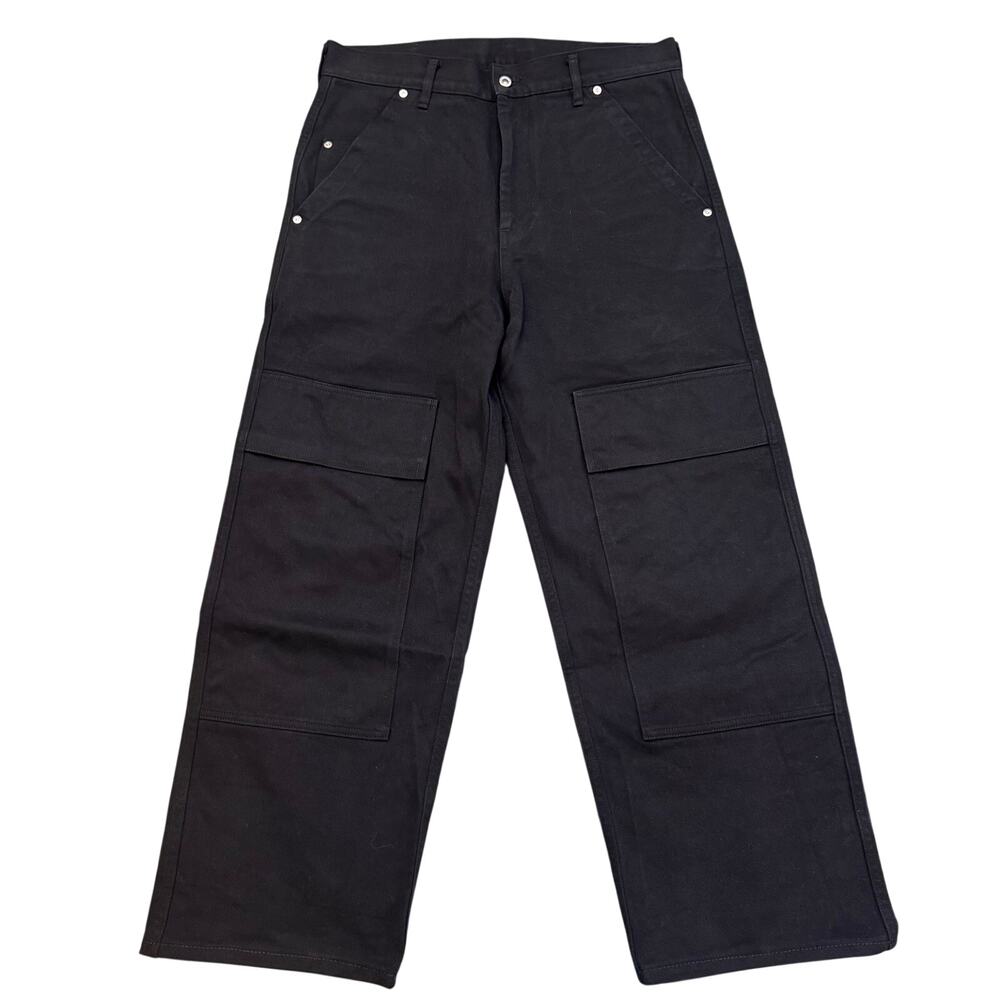 TUKI Japan Wide Leg Black Canvas Double Knee Cargo Pants 32